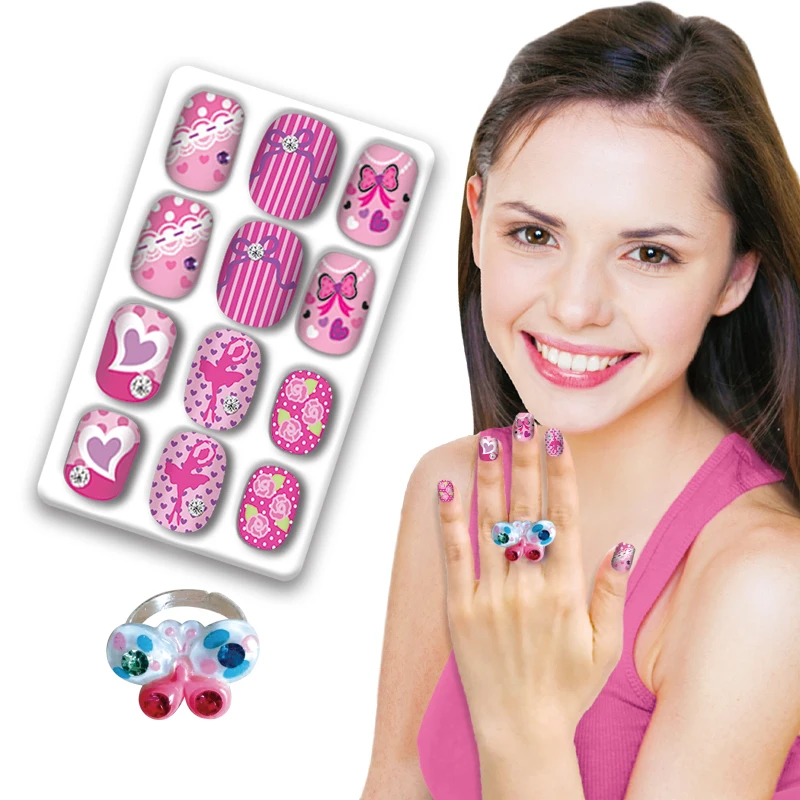 2023 Children makeup  Pretend Makeup for Girls DIY ring  kits Bling Bling press on  Nail
