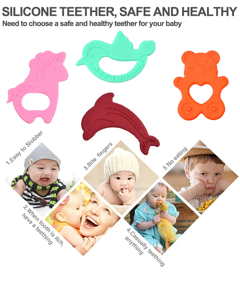 Wholesale Shape Ring Animal Silicone Chewing Teether Baby Teething Toy BPA Free Silicone Teether Strap Baby Teether