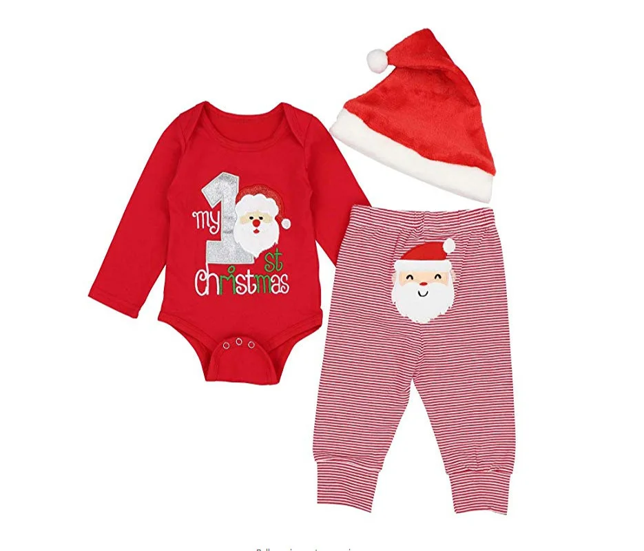 Newborn infant Santa Claus costume romper pants hat sets toddler fall long sleeve outfit 3pcs baby Christmas clothes set