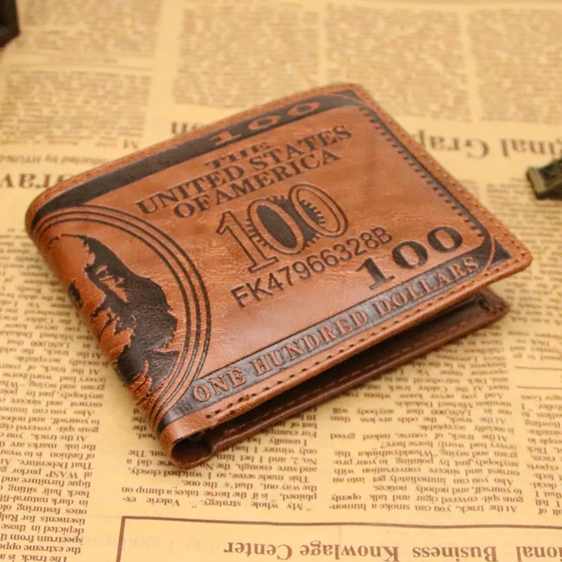 Hot Sale mini sport custom logo 100 dollar bill pvc coin batik leather male wallet