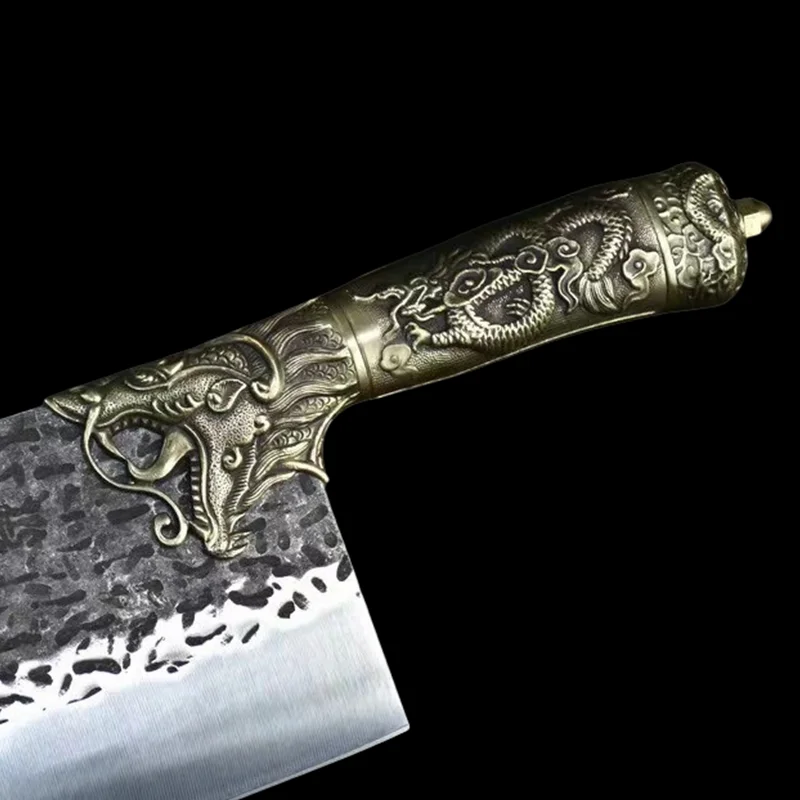 China Longquan high-end forging kitchen knife Copper handle bone cutting meat cutting knife Stainless steel cooking knife