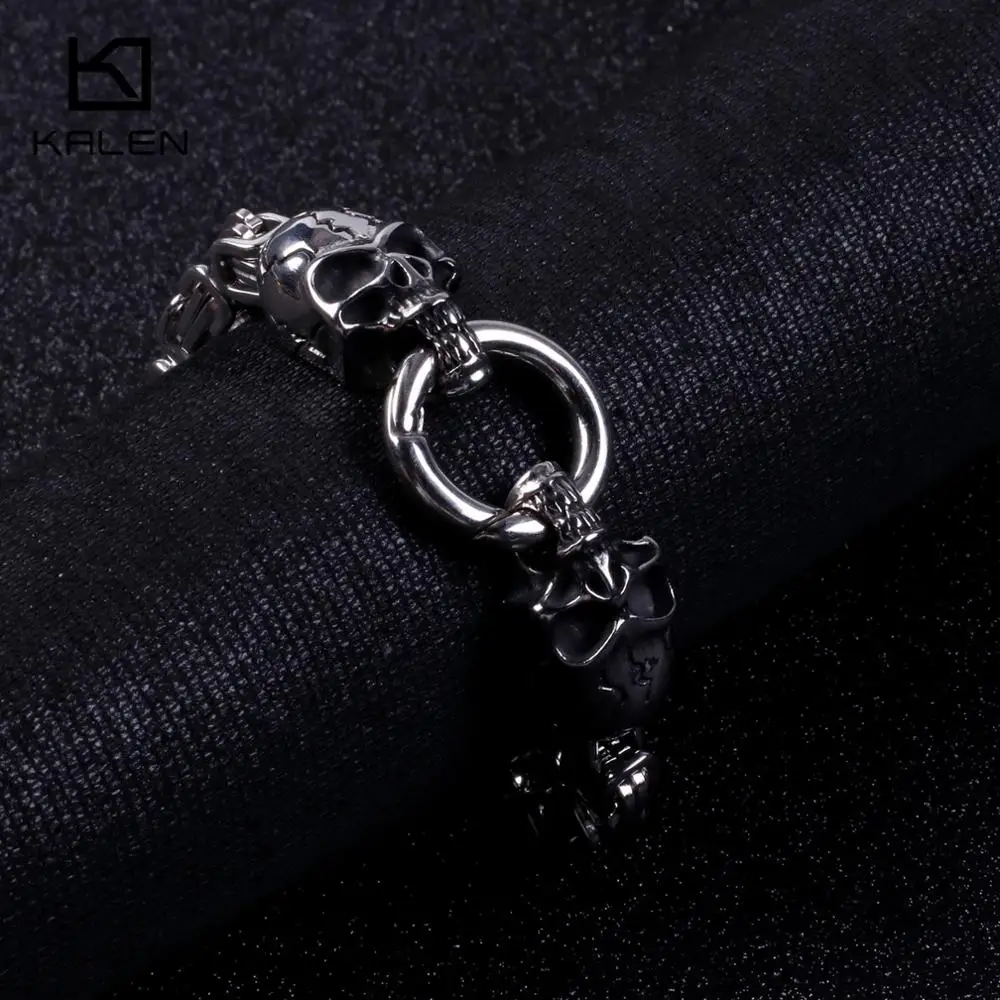 KALEN Stainless Steel Silver Skeleton Charm Bracelets For Men