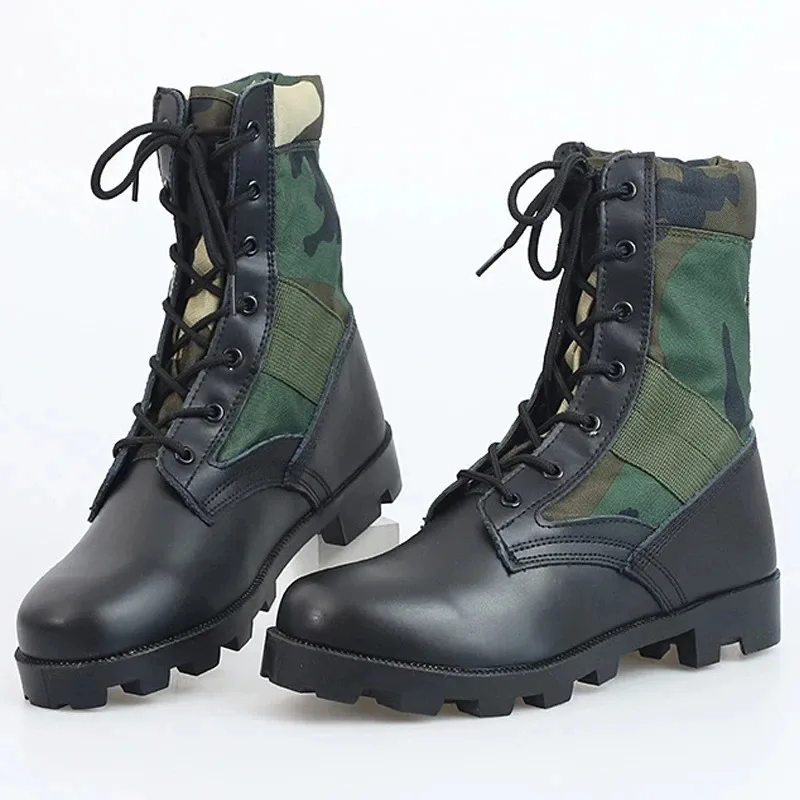 Lace up Waterproof Outdoor Shoes Slip on Breathable Canvas Camouflage Tactical Desert Ankle Men Boots