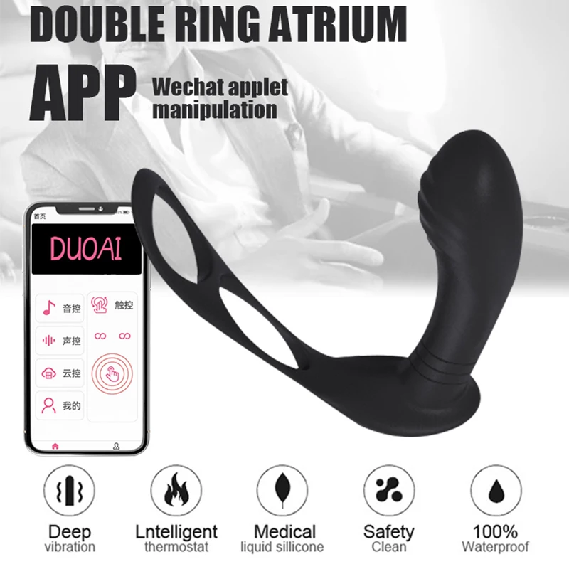 Silicone Anal Vibrator Delay Ejaculation Cock Vibrating Penis Ring Anal Butt Plug Thrusting Electric Prostate Stimulator Massage