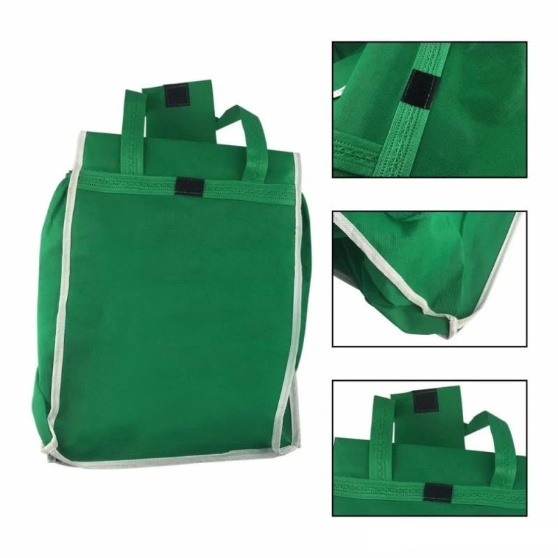 Large Capacity Green Non-woven Fabric Shopping Bag Foldable Reusable Supermarket Clip To Cart Grocery Grab Shopping Bags