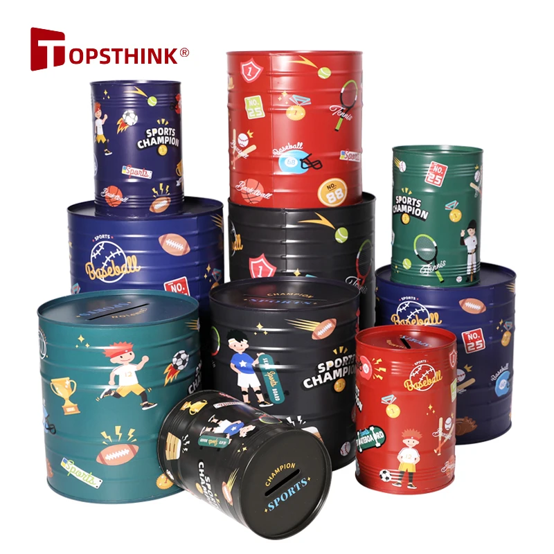 TOPSTHINK Manufacturer Direct Customized Round Oversize Sealed Piggy Money Coin Banks Metal Tin Boxes