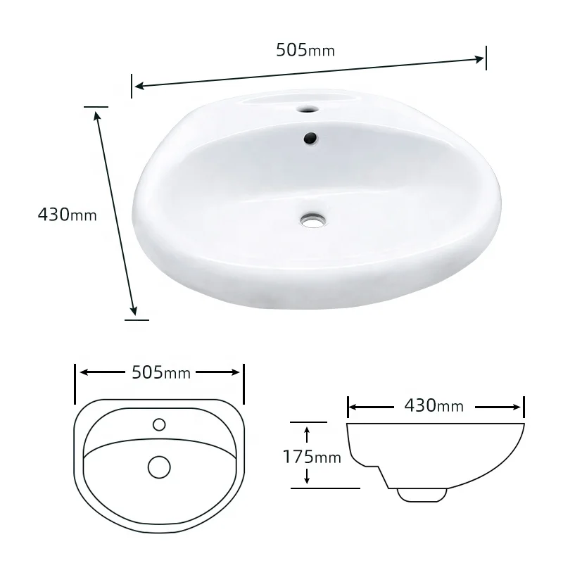 Goodone Small Oval Under Counter One Piece White Ceramic Wash Basin