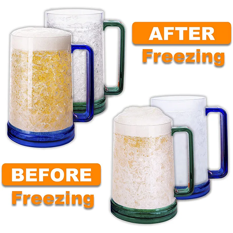 Hot sell Double Walled Plastic Beer Freezer Mugs With Gel