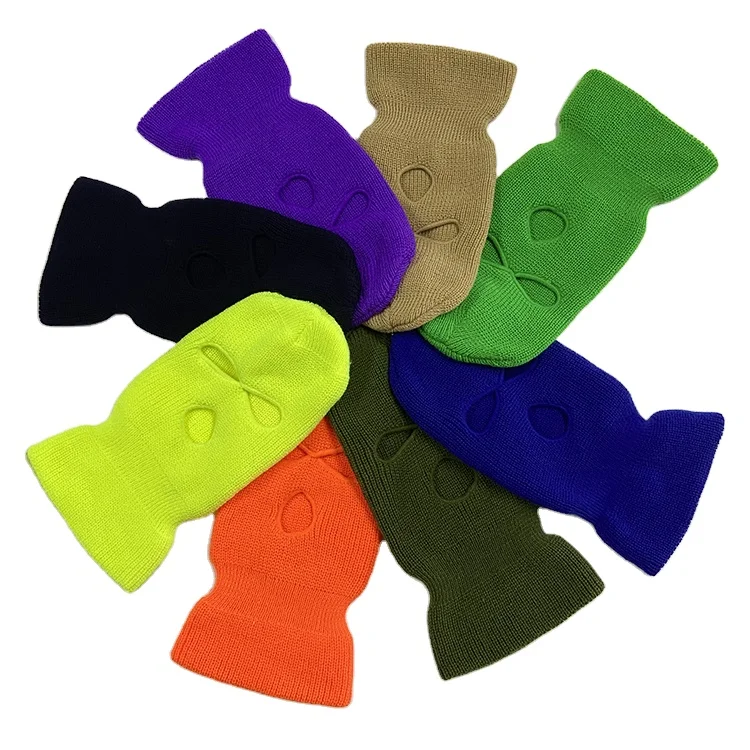 High Quality Ski Mask Acrylic Material 3 Hole Beanie Winter Warm Hat Knitted Facemask Multi-colored Men Kids Double Layer