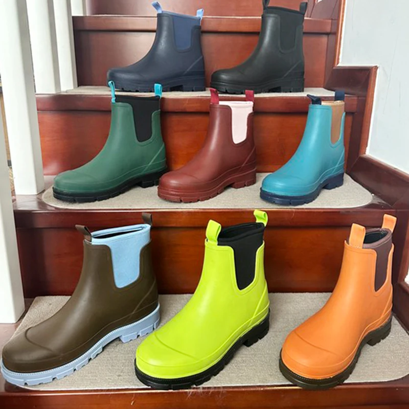 Custom LOGO fashion gumboot waterproof wellies neoprene rubber molded Chelsea boots woman rain boots for women wholesale