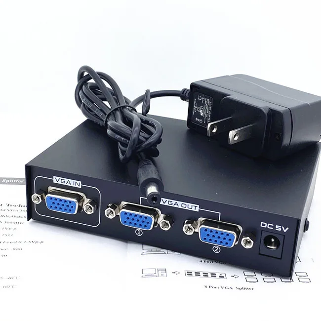 2-Port VGA Splitter with Signal Booster High Resolution Video, 200MHz, 2048x1536