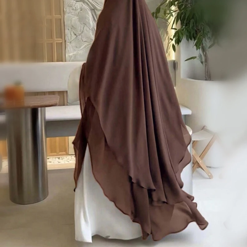 2024 New Arrival Islamic Muslim Chiffon Two Layers Long Khimar Ramadan Prayer Burqa Full Cover Solid Color Chiffon Jilbab Khimar