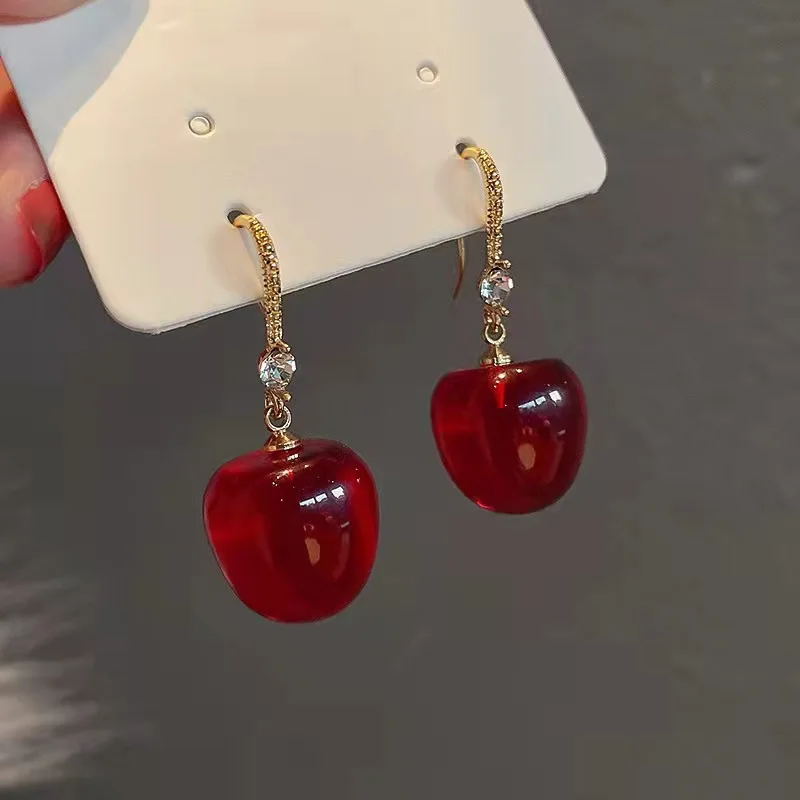 2024 South Korean Fashionable Personalized Red Cherry Earrings New Fashionable Internet Celebrity Style Perfect Match Earrings