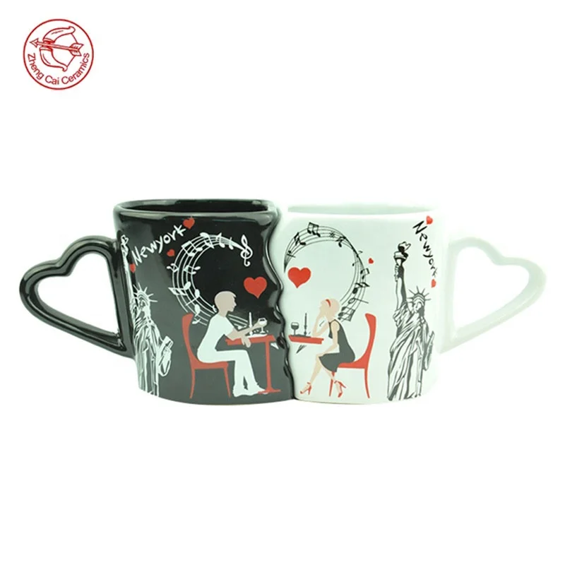 Valentines Day heart shape coffee souvenir vintage ceramic decal mugs custom made mugs ceramic design sublimation couple mug set