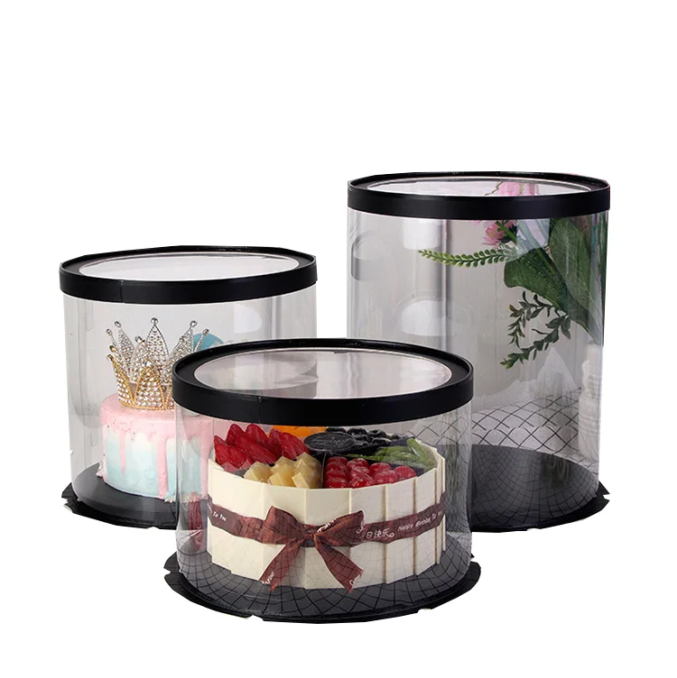 Custom Logo Food grade Round Wedding caixa de bolo 6' 8'10' Plastic transparent white birthday Cake Box