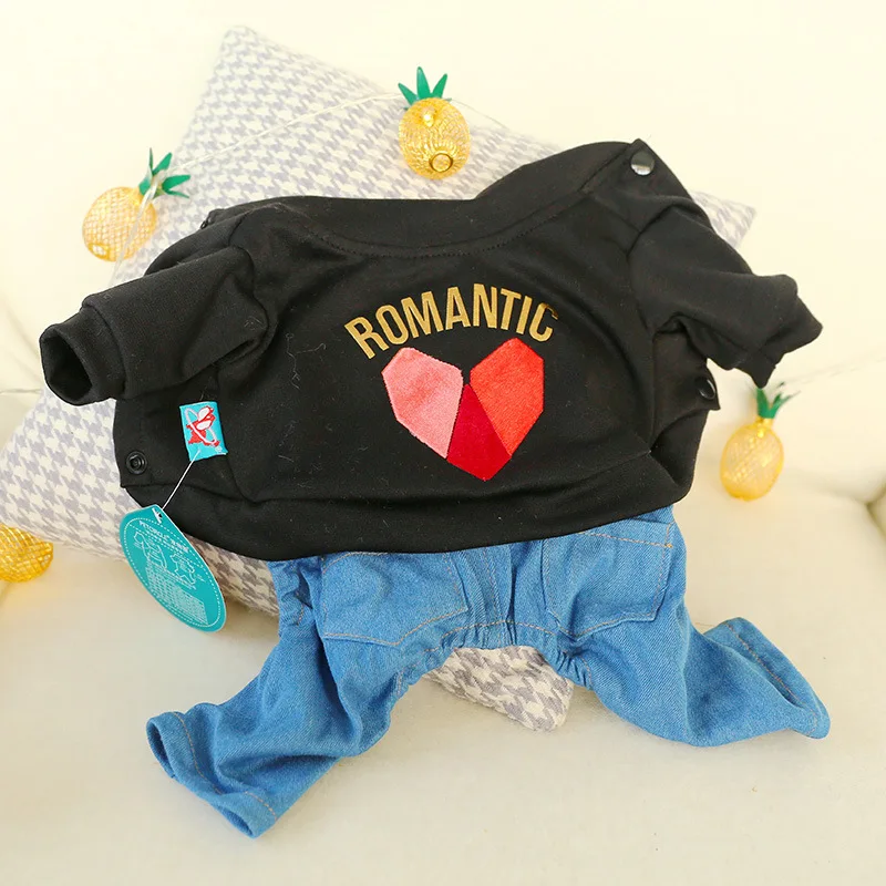 Pet dog cat Diamond heart four-legged trousers jeans Romantic logo Pet clothing simple free