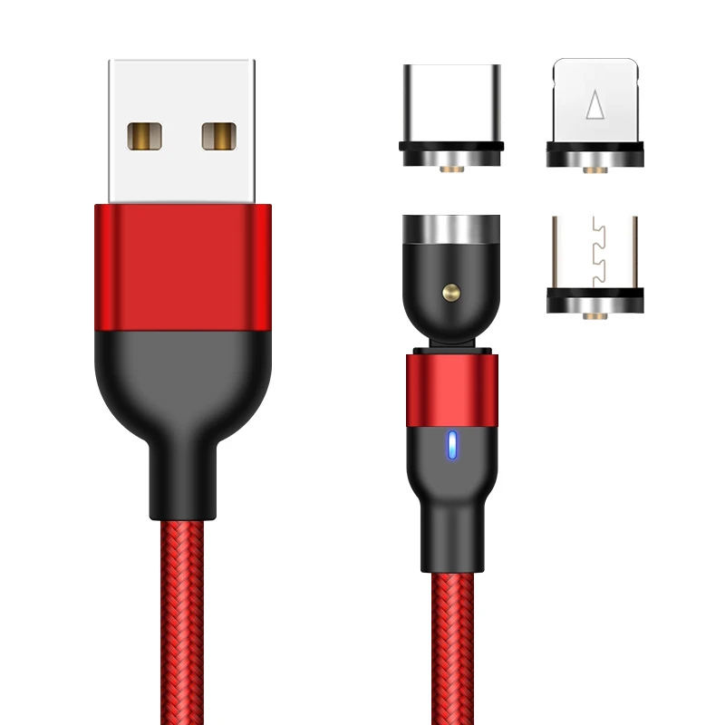 2020 1M 2m 3.3Ft 540 Degree Free Rotation 3in1 Nylon Braided Fast Charging Magnetic Usb Data Cable For iPhone