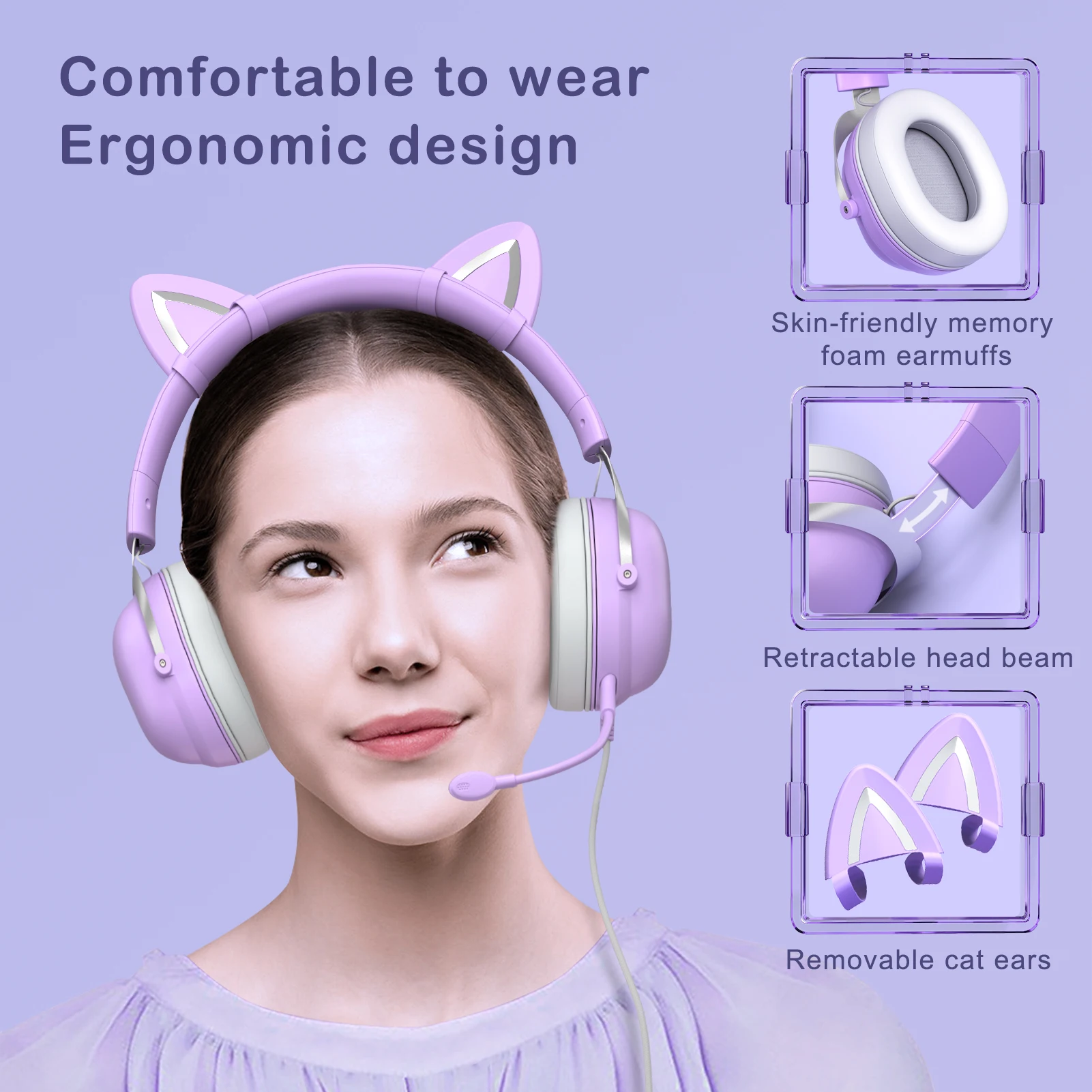 Onikuma X11 purple hoofdtelefoon audifonos de cable corded gaming anc stereo audio cat wired earphones with mic