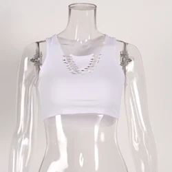 8517 майка женская одежда для фитнеса Женская однотонная ребристая укороченная белая пикантная Клубная одежда с вырезами на пуговицах модная одежда для женщин