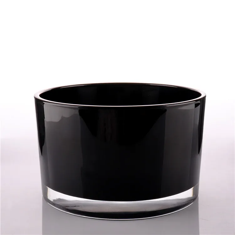 BOYE Wholesale Luxury Large Round Frosted Black Glass Candle Jar With Wooden Lids