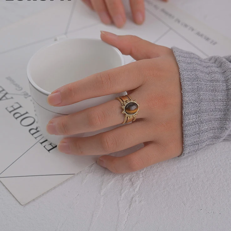 Women Fashion Jewellery Turquoise with 14K Gold Stainless Steel Rings Jewelry