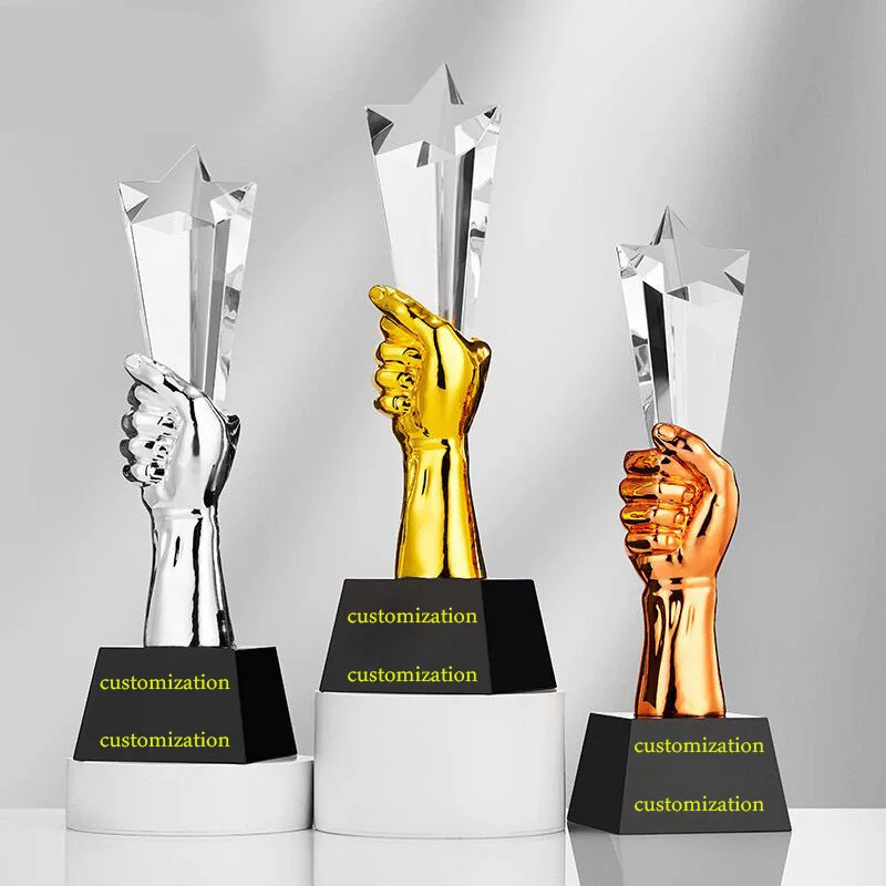Souvenir Gift Custom Crystal Glass Trophy With Metal Star Glass Trophy Awards