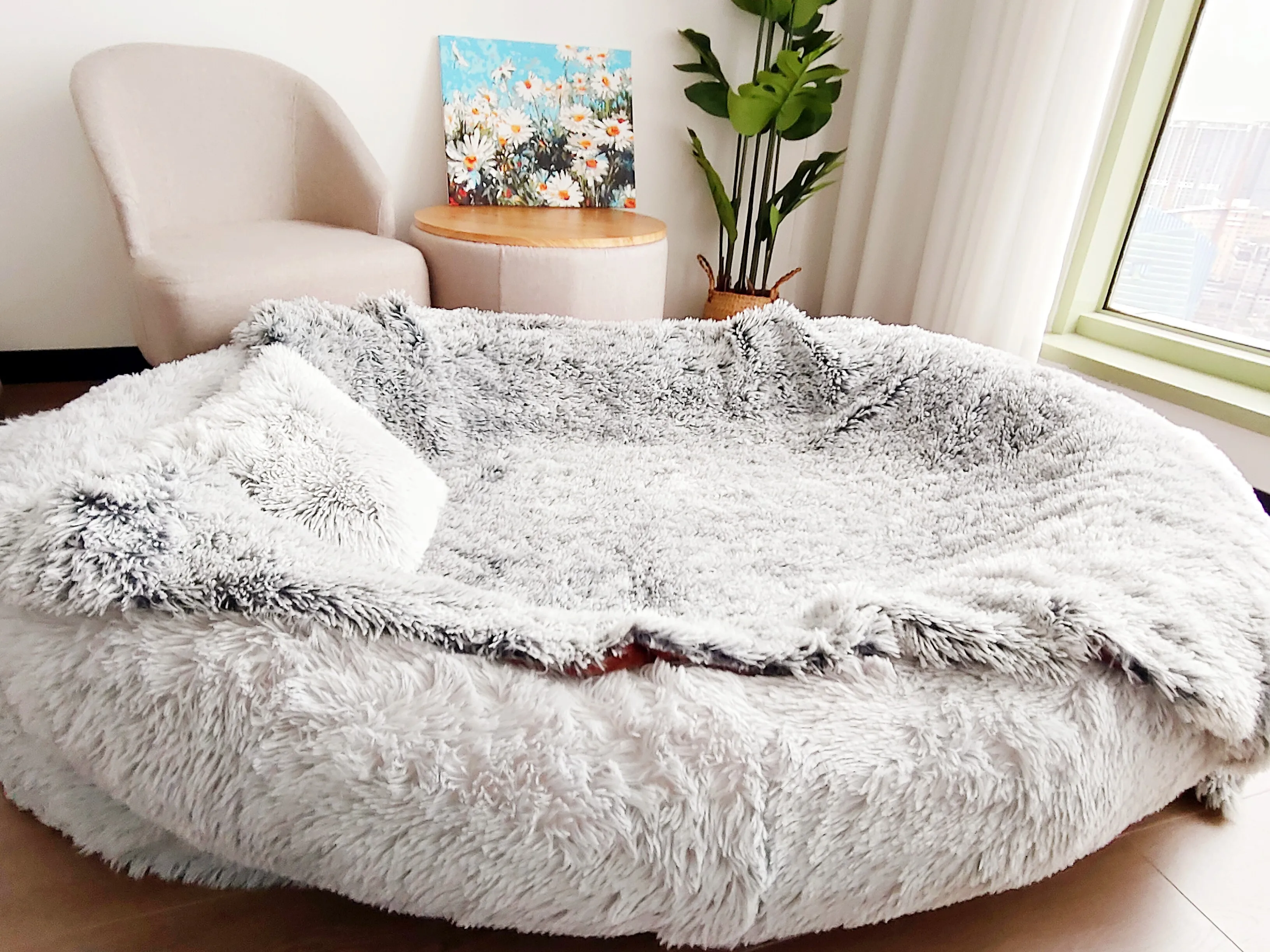 luxury cute dog bed giant human luxurious faux fur winter warm nap nest beanbag oversize humansized inflatable human dog bed