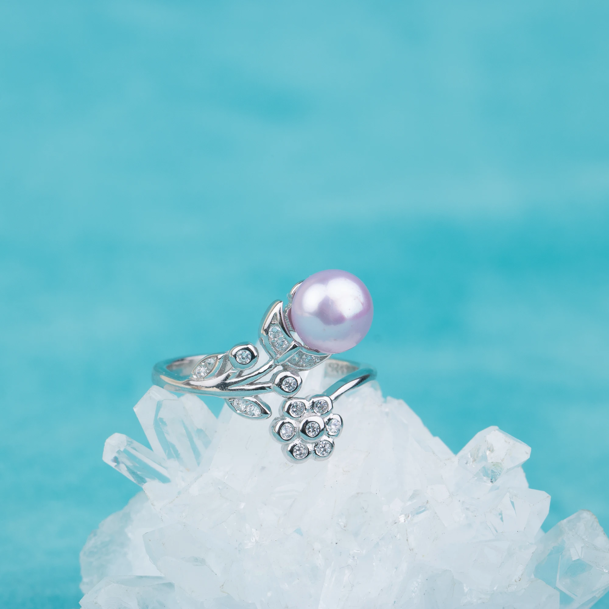 r010477 DIY 7-8mm Natural Freshwater pearl Ring accessory 925 sterling silver Adjustable size engagement jewelry ring for women