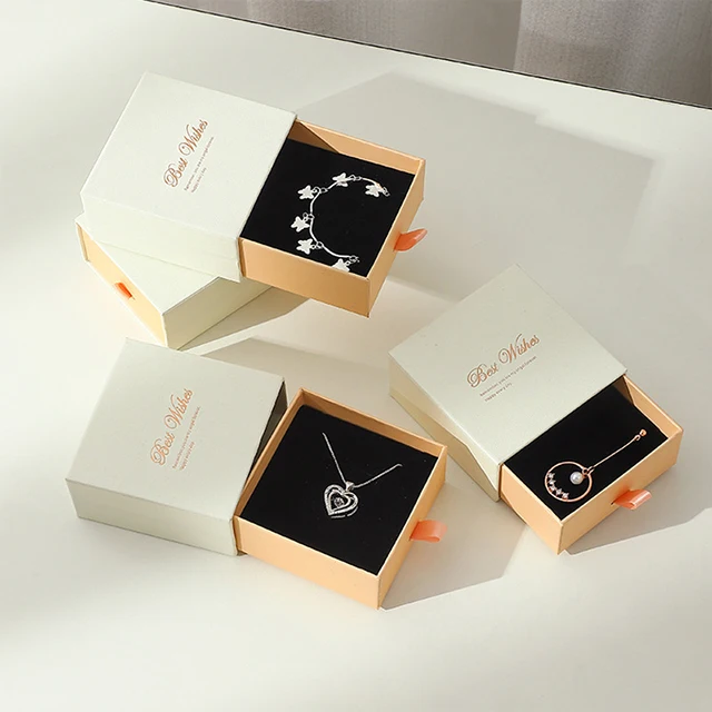 Custom Gift Wrap Storage Slide out Paper jewelry box Necklace Bracelet Ring Drawer Slide out paper cardboard jewelry box
