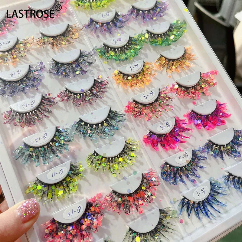 Full Strip Colored Lash Luminous faux Mink Eyelashes Party Glitter Green Pink Eye Lashes UV Light Glow in the Dark