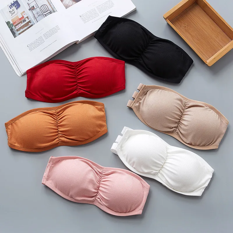 Off Shoulder Women Seamless Wireless Padded Camisoles Bandeau Top Invisible Strapless Cropped Chest Wrap