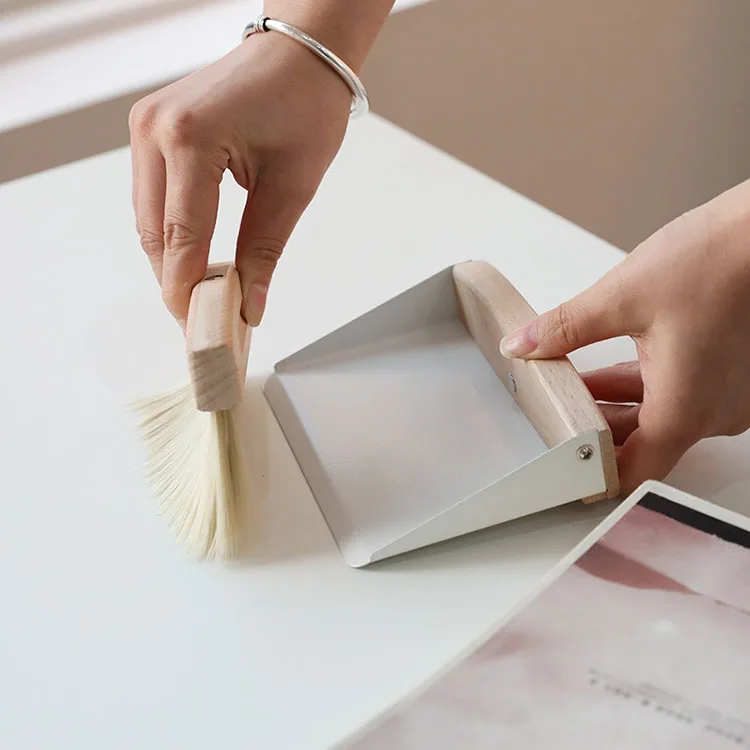 Small Broom Dustpan Cleaning Brush Household Broom Brush And Wooden Mini Dustpan Set For Table Desk