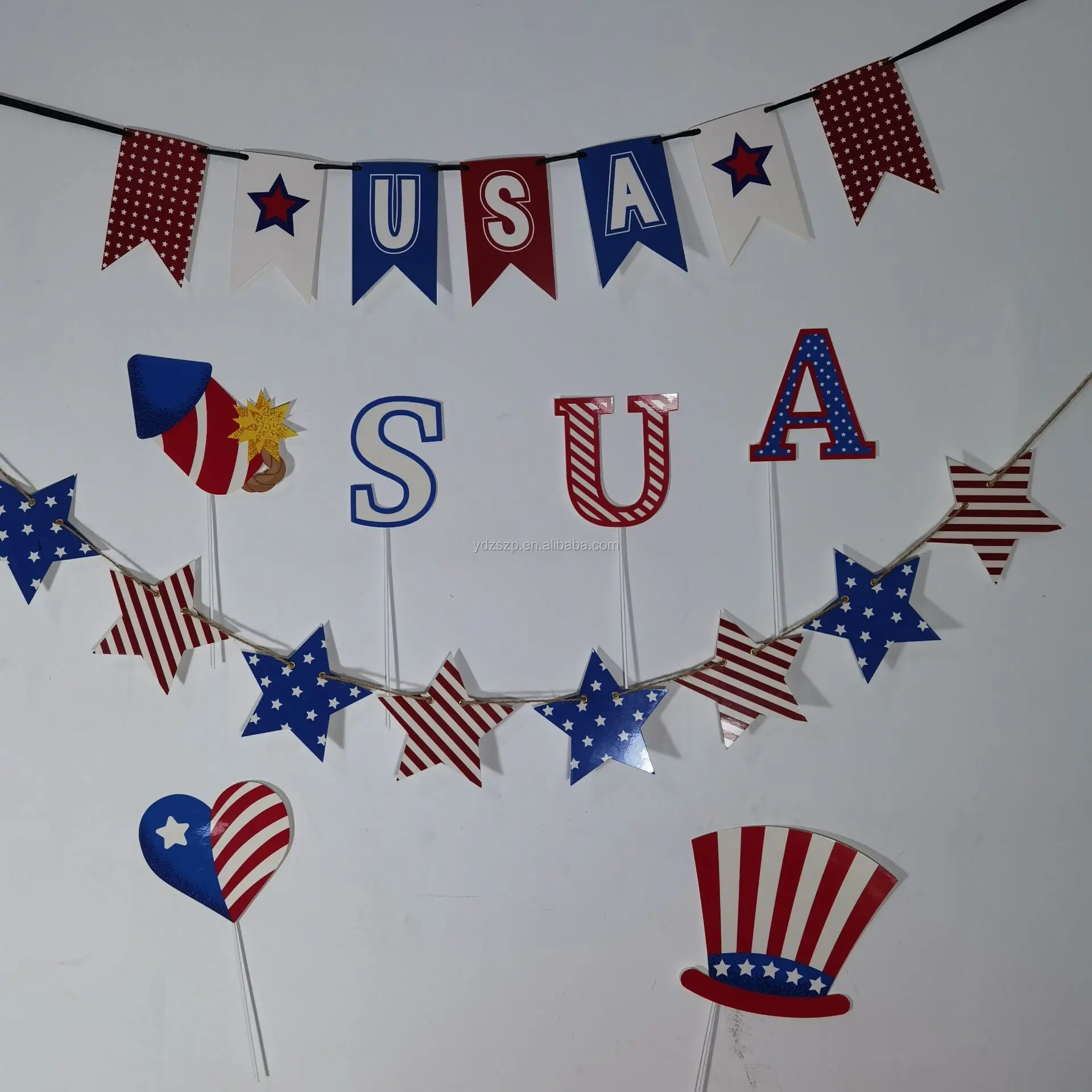 USA Paper Banner USA patriotic bunting 12 flag banner
