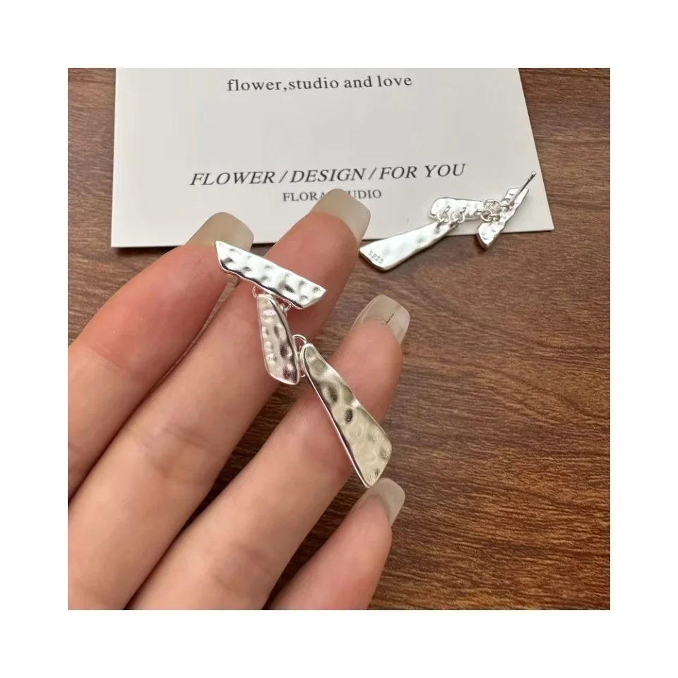 925 sterling silver design texture pendant normcore earrings fashion jewelry
