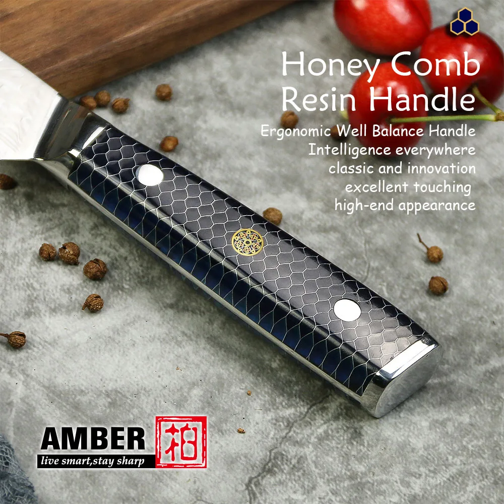 7 pcs Blue Honeycomb resin handle handmade knife damascus vg10 japan  kitchen knife set