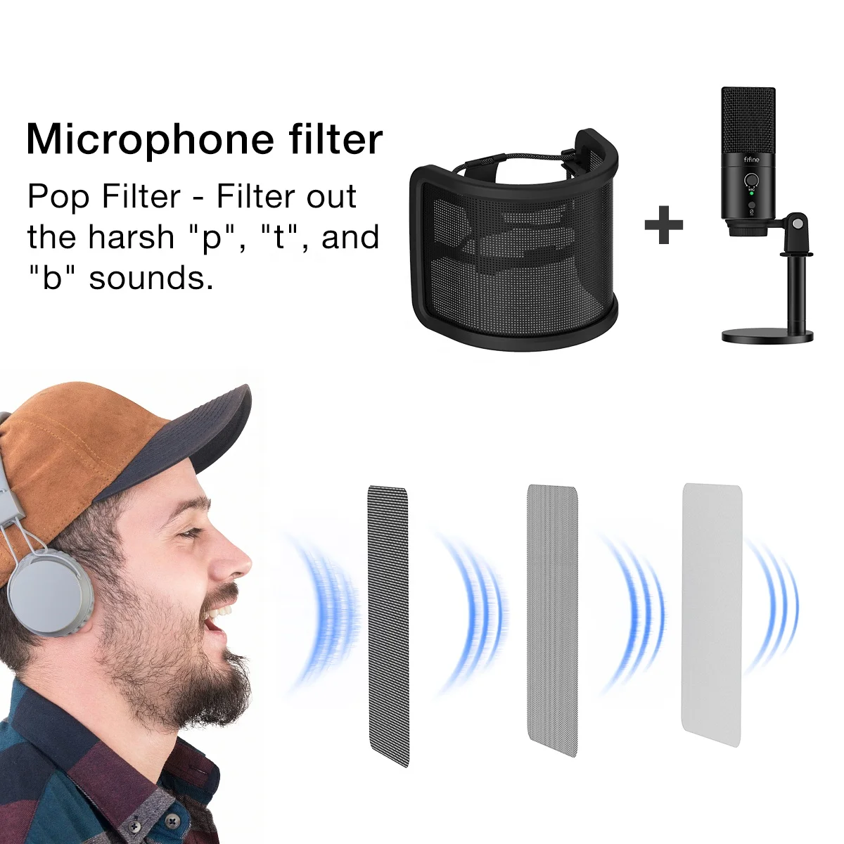 Fifine Music Microfono USB игровая потоковая Запись микрофон студийное оборудование конденсаторный для