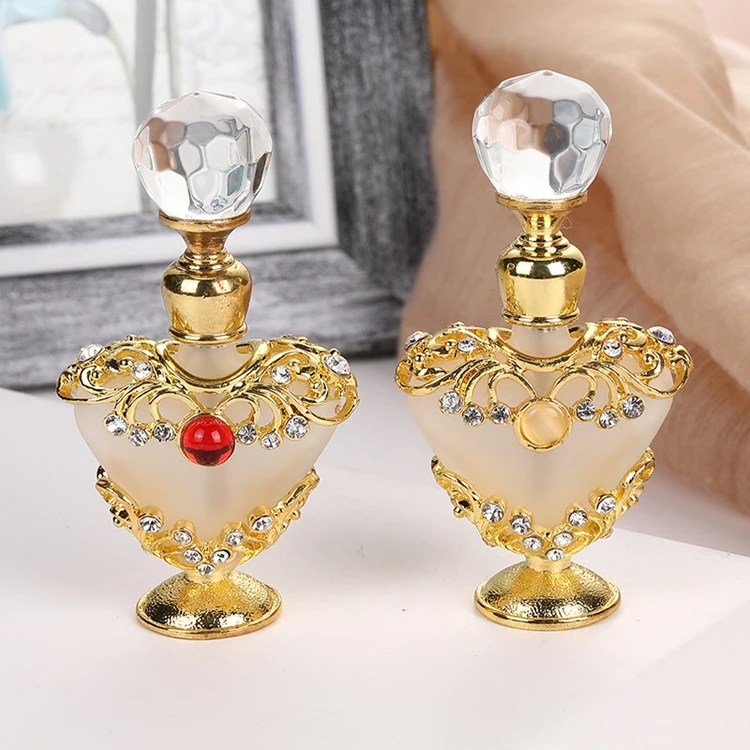 Classic Vintage Dimension 5ml Heart-Shaped Perfume Bottle Exquisite Diamond Essential Oil Empty Bottle