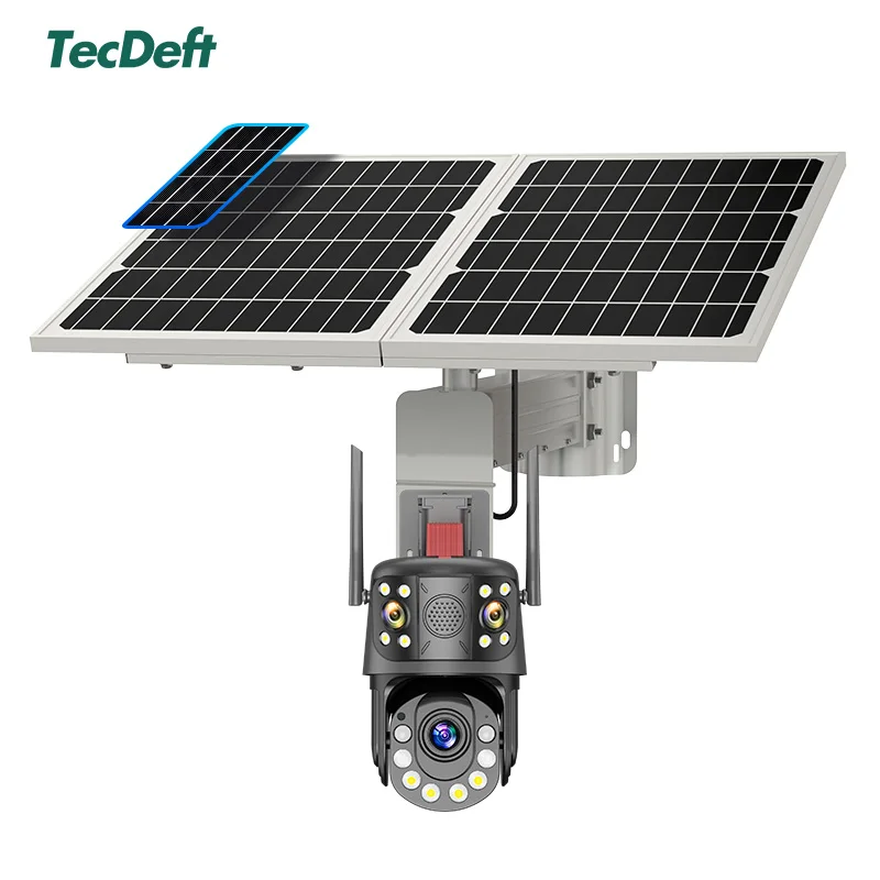 TecDeft Three Lens 4G Cctv Camera 12MP Bullet Wifi Security Solar System With Full Night Vision Auto ezviz solar camera