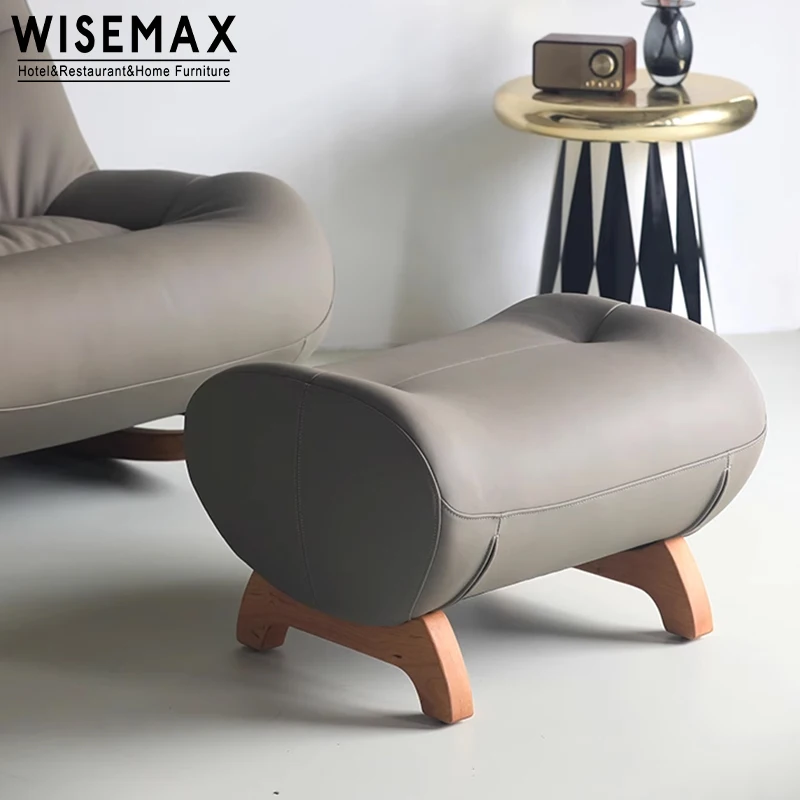 WISEMAX FURNITURE Classic Italian design creative leisure leather and solid wood sofa chair footrest lounge chair for home villa