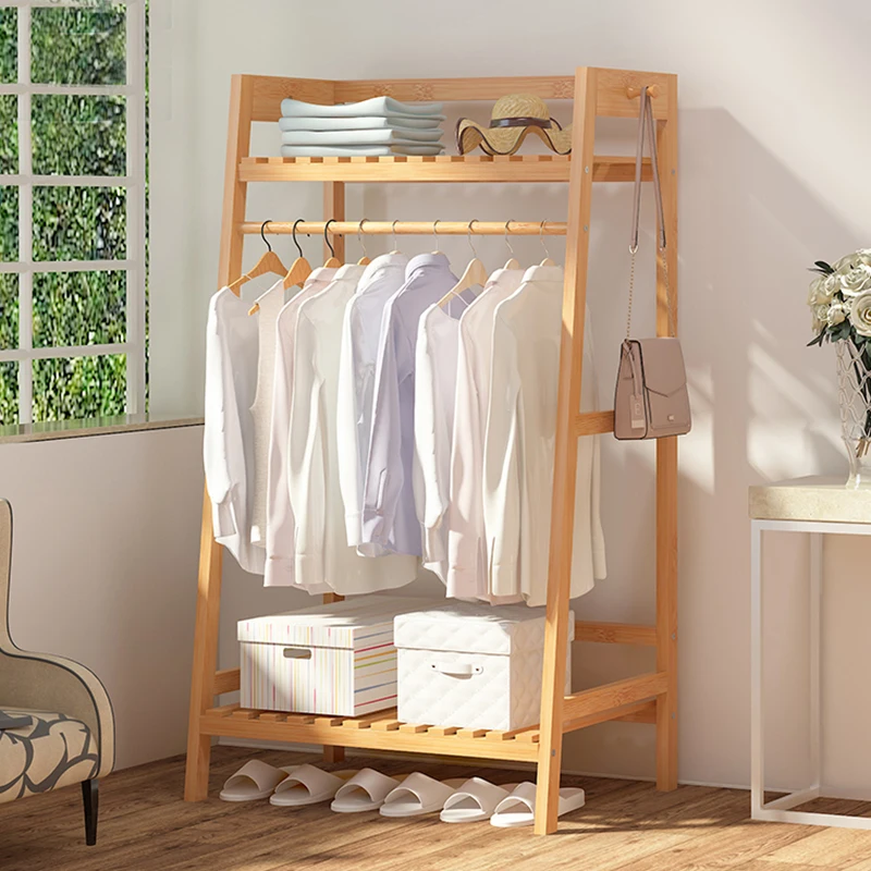 Bamboo coat stand floor clothes rack simple bedroom clothes vertical wood coat rack bamboo