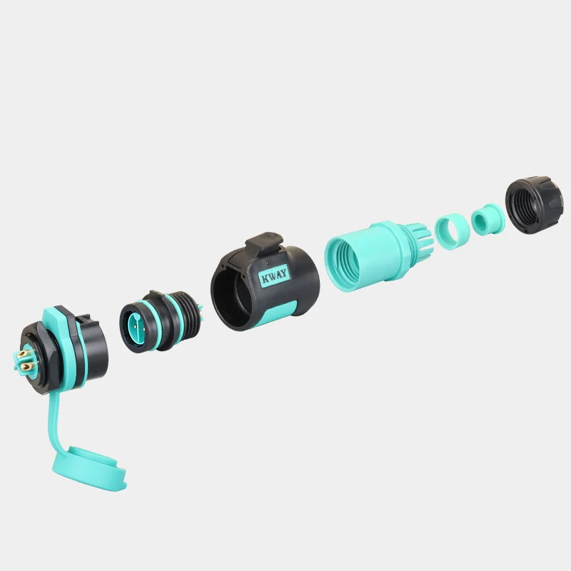 KWAY quick lock power connector male plug and female nut socket outdoor lighting LED signal M16 waterproof connector