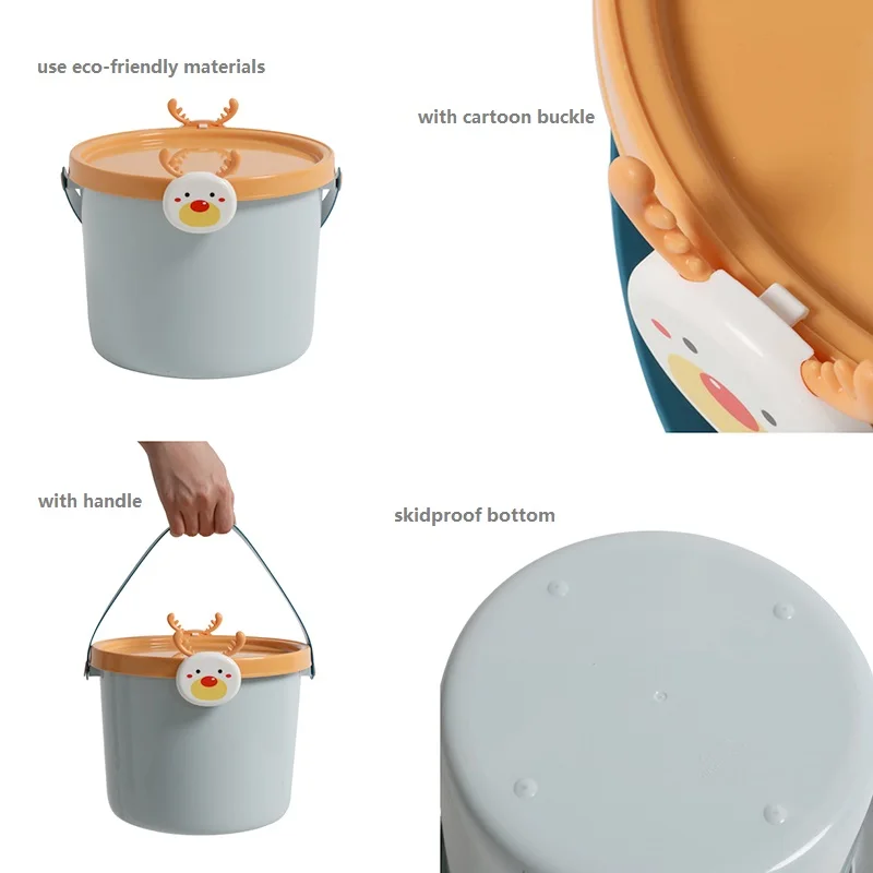 Cartoon design interior toy bucket for children, portable plastic storage bucket Lego storage box for children with lid