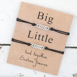 LWD60149 Friendship Sisters Gift Make a Wish Jewelry Silver Twined Infinite Love Big Little Sister Charm Bracelet Girls