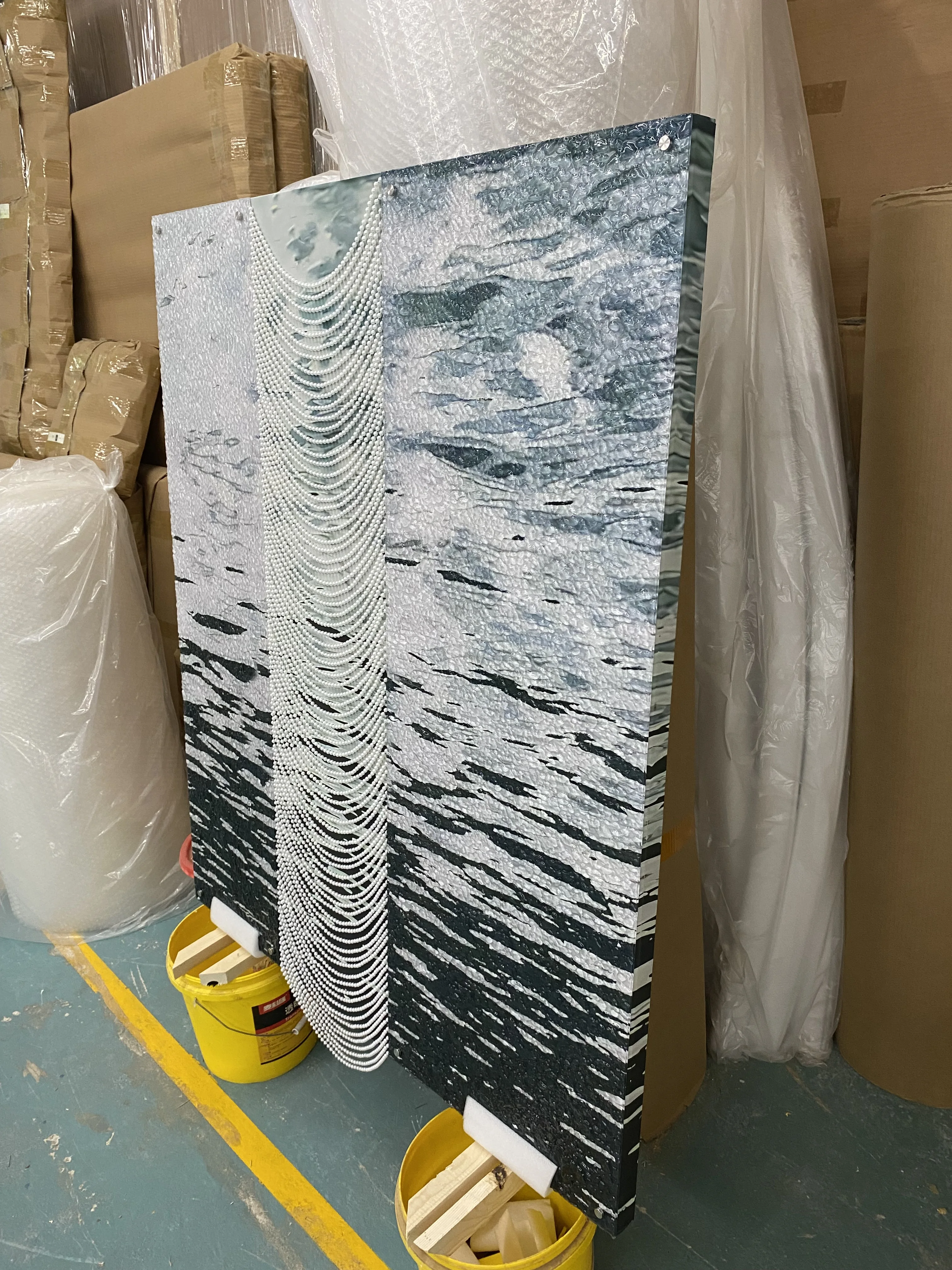 Wholesale Modern Wave Wall Art Luxury Handmade Pearl Design on the sea wall art for Home Decor