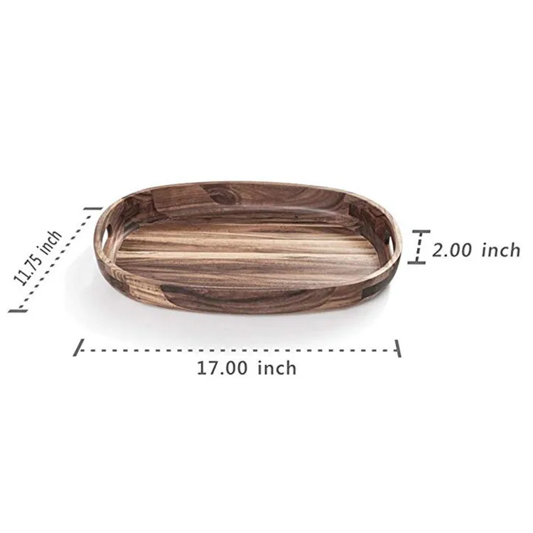 Custom Tableware Elegant Curved Design Oval Structure Crafted Natural Solid Wood Serving Tray Plant Wooden Trays