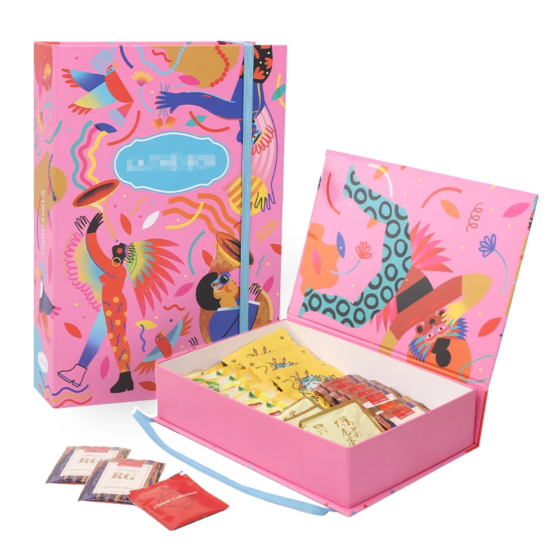 Hot Paper Tea Boxes Open From Middle Luxury pink Color Tea Set Packaging For Gift Box