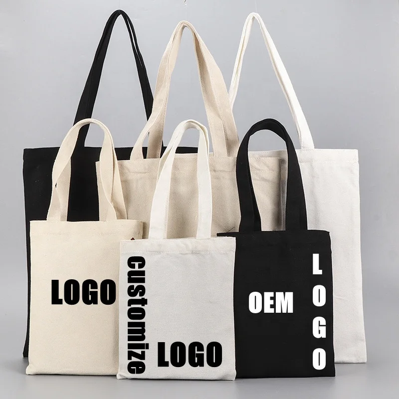Eco High Quality Blank Reusable Shopping Bag Large Capacity Shoulder Canvas Cotton Tote Bag With Custom Printed Logo