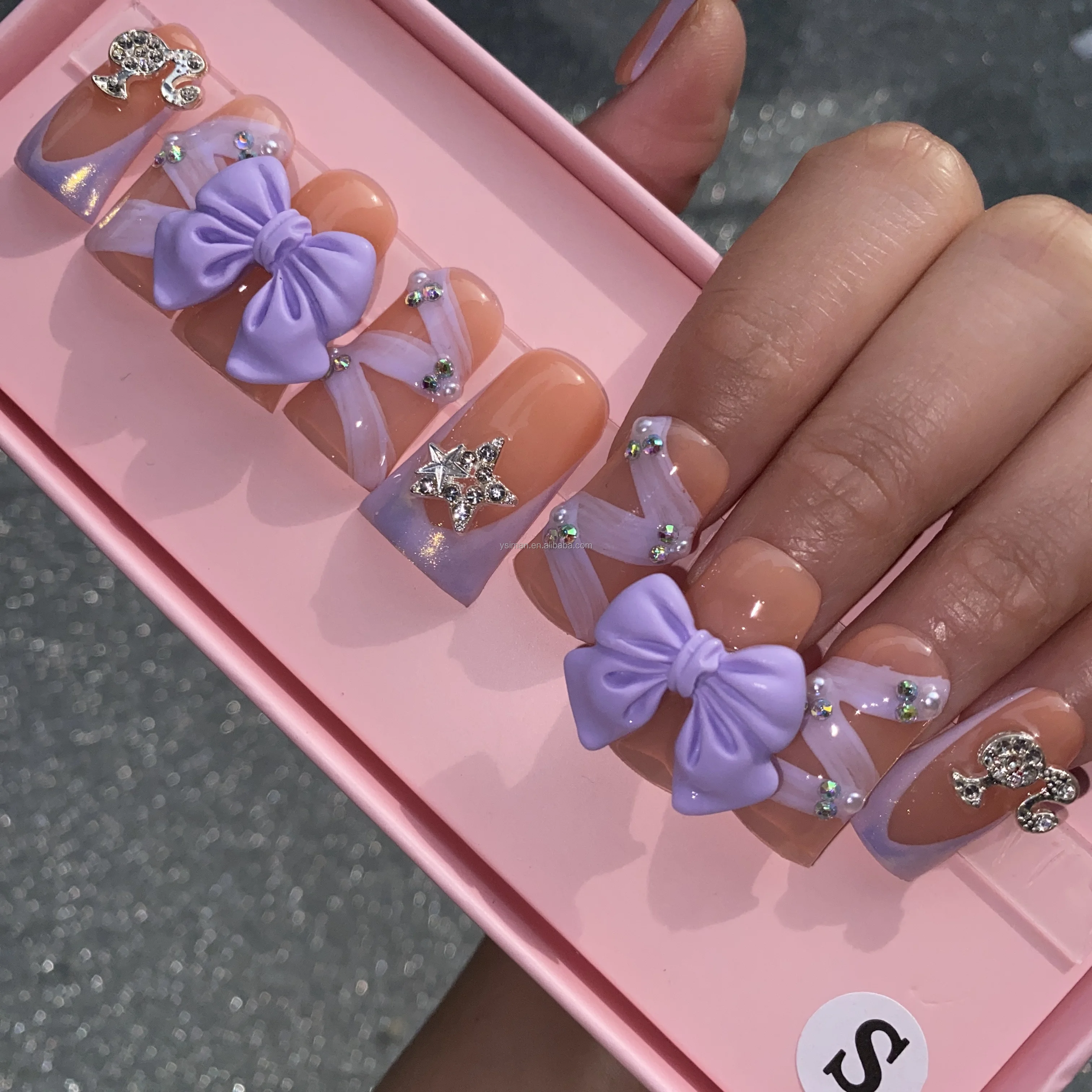 INS fashional full cover false nail tips 50MM XL glittery rhinestone press on nails reusable artificial false nails