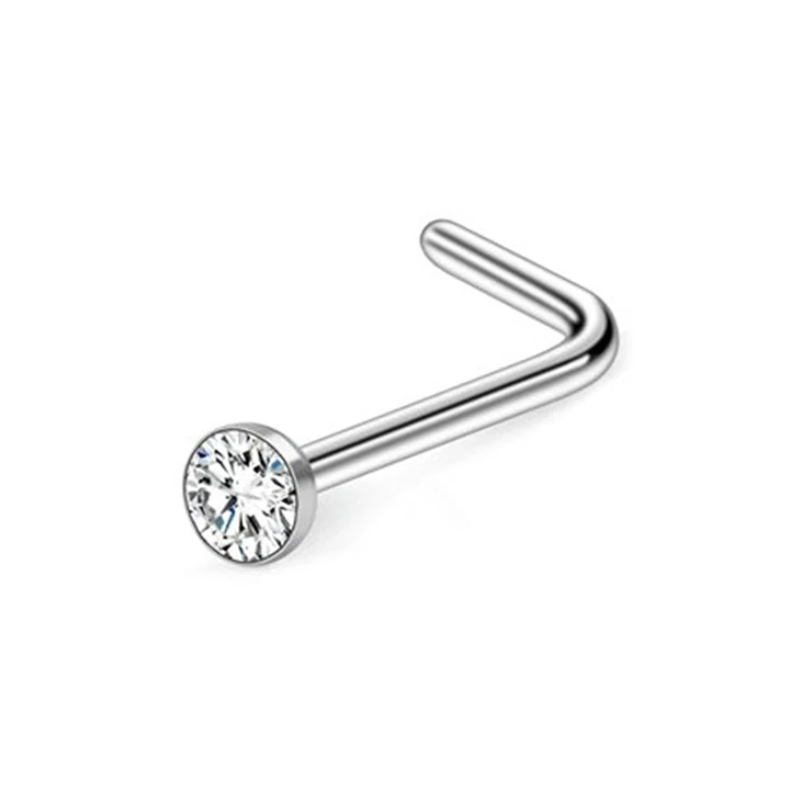 Hypoallergenic Fashion Piercing Nose Ring Diamond L Shaped Stainless Steel Nose Ring for Women