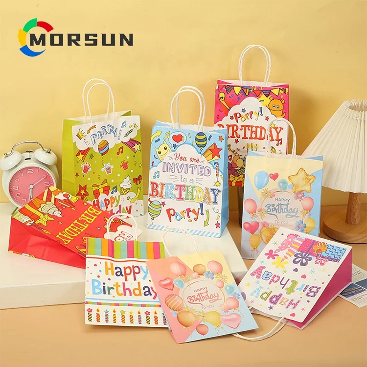 Birthday Gift Bags Multiple SizesKids Happy Birthday Gift Bags Girls Boys Birthday Wrapping Paper Bags with Tissue Card Handles